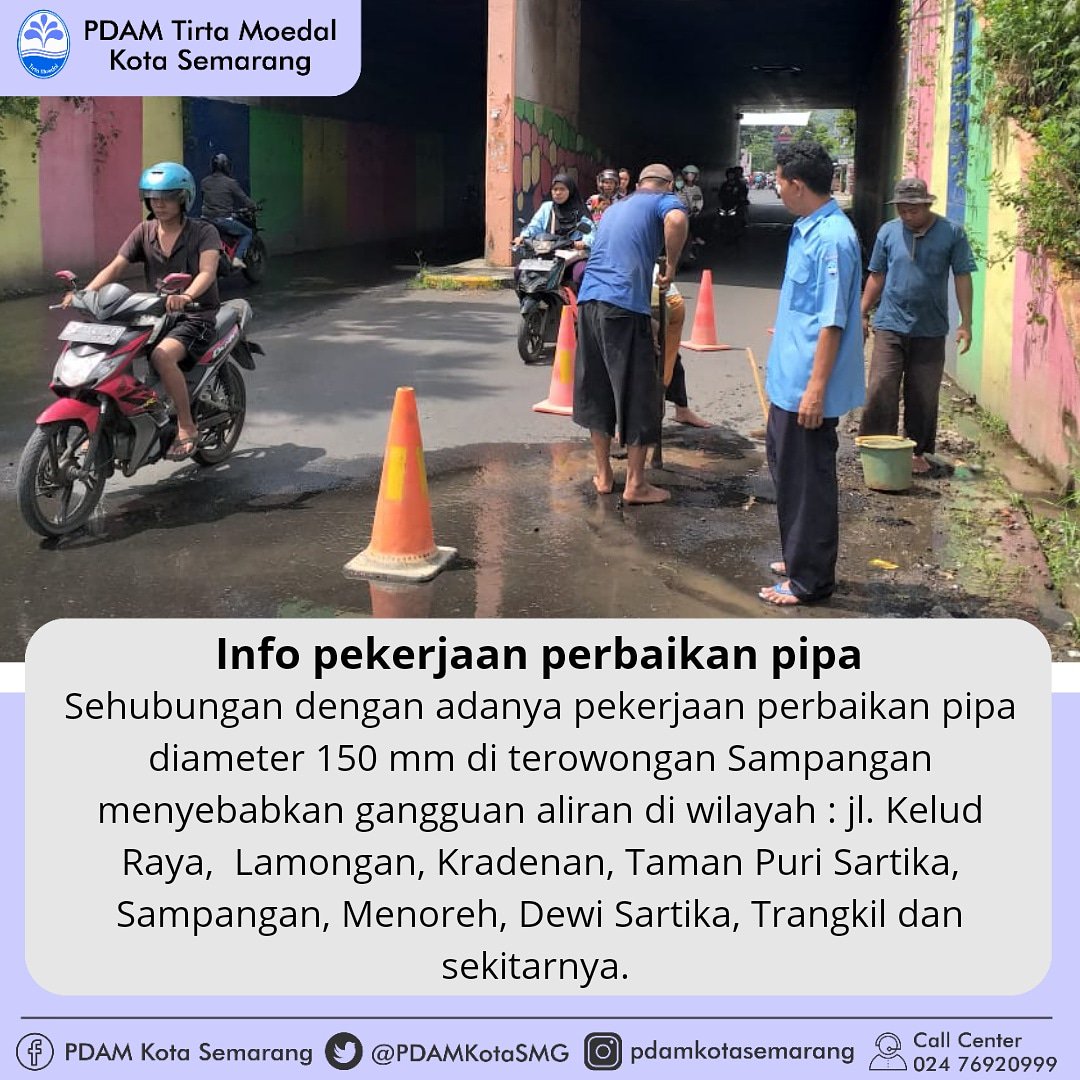 Pekerjaan dimulai pukul 13.00- 16.00 (4/3/2019) utk dilanjutkan proses normalisasi menyesuaikan topografi wilayah.
.
Mhn maaf atas ketidaknyamanan yang terjadi
.
#infopdamkotasmg