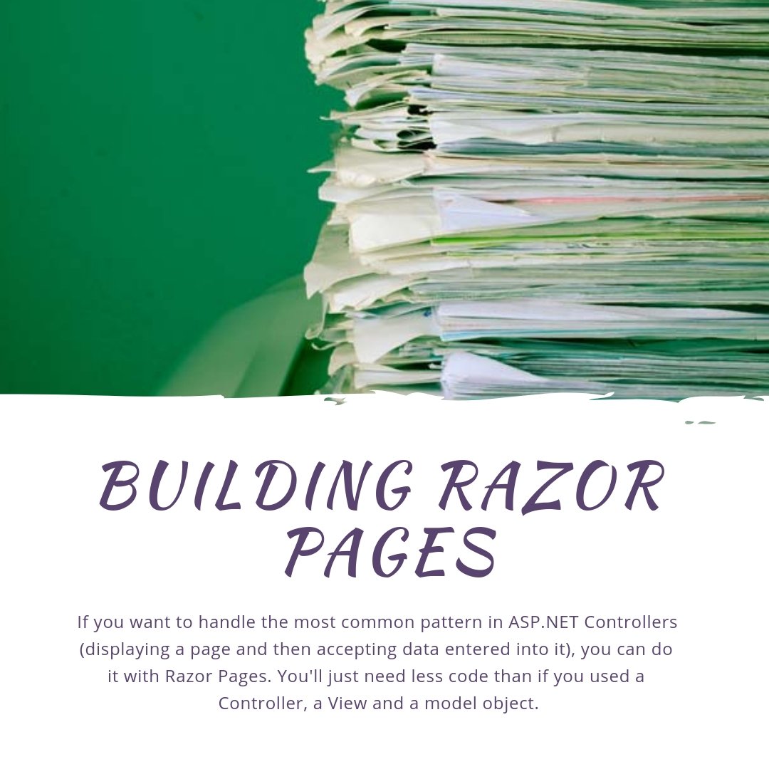 danhermes's tweet image. If you want to handle the most common pattern in ASP.NET Controllers, you can do it with #RazorPages. You'll just need less code than if you used a Controller, a View and a model object. bit.ly/2GXxtZW