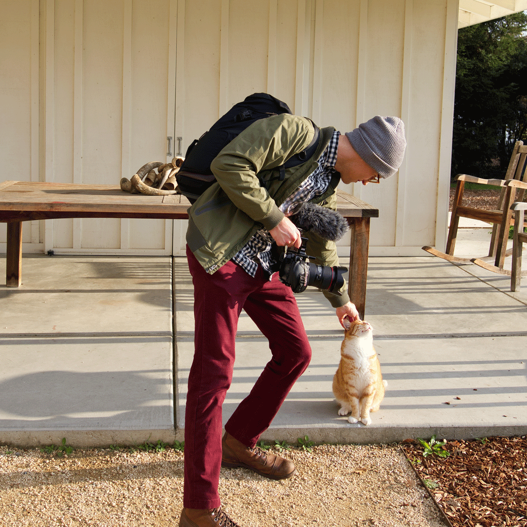 What a good buddy! Thanks to Nick &amp; Bay at <a href="/comewecreate/">Nick & Bay</a> for providing these great BTS shots from a recent shoot featuring our <a href="/LumixUSA/">LUMIX Cameras USA</a> GH5 cage. #lumix #GH5 #mirrorless #cameragear #cats