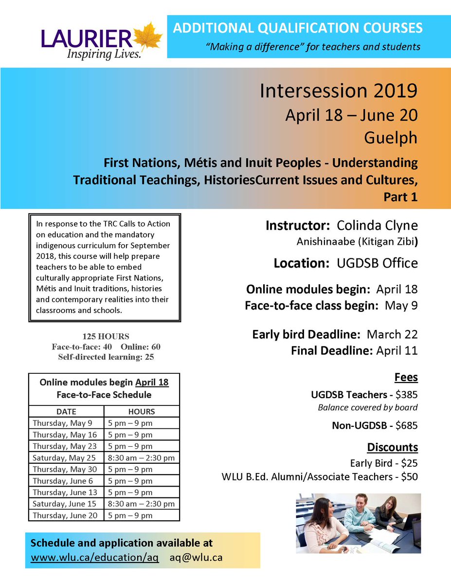 clclyne's tweet image. Looking forward to facilitating #FNMIEd #AQ @WLUEducation intercession. Face to face &amp;amp; online, starting 18 April. Tuition support for @ugdsb teachers. Please join us impt convos #Indigenous ed