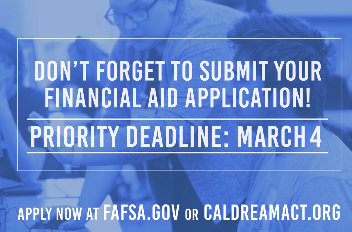 Tomorrow is the #CalGrant deadline! Don’t wait - complete your #FAFSA or #DreamAct application now to get money for college!💰💰