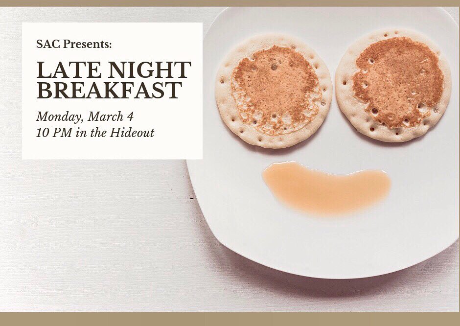 USF_SAC's tweet photo. Eggs, bacon and donuts, oh my!
-
Join us tomorrow night at 10 PM for Late Night Breakfast in the Hideout. There will be eggs, bacon, donuts and coffee provided. See you guys tomorrow! https://t.co/gQhZy9TxmB