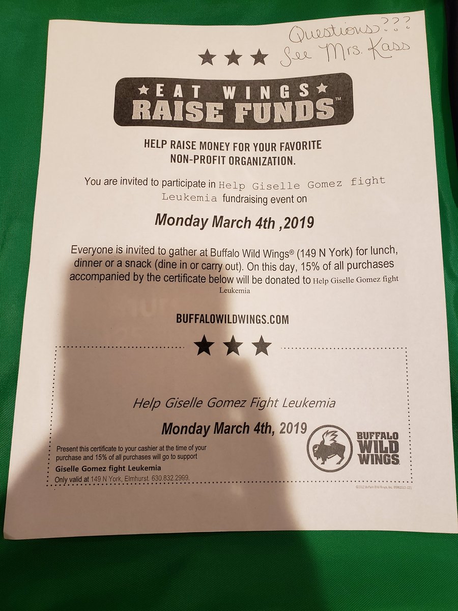 Kass (@akassmath) on Twitter photo Hey Leyden don't forget to come out and help out one of our own Giselle Gomez! Come to Buffalo Wild Wings and just show this flyer and a portion of your bill will go to her! #leydenpride #giselle Hey Leyden don't forget to come out and help out one of our own Giselle Gomez! Come to Buffalo Wild Wings and just show this flyer and a portion of your bill will go to her! #leydenpride #giselle