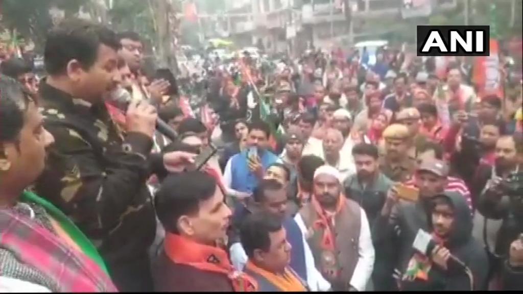 ANI's tweet image. Delhi: BJP MP &amp;amp; Delhi Chief Manoj Tiwari wore armed forces uniform during party&apos;s bike rally in Yamuna Vihar on 2nd March (Earlier visuals)