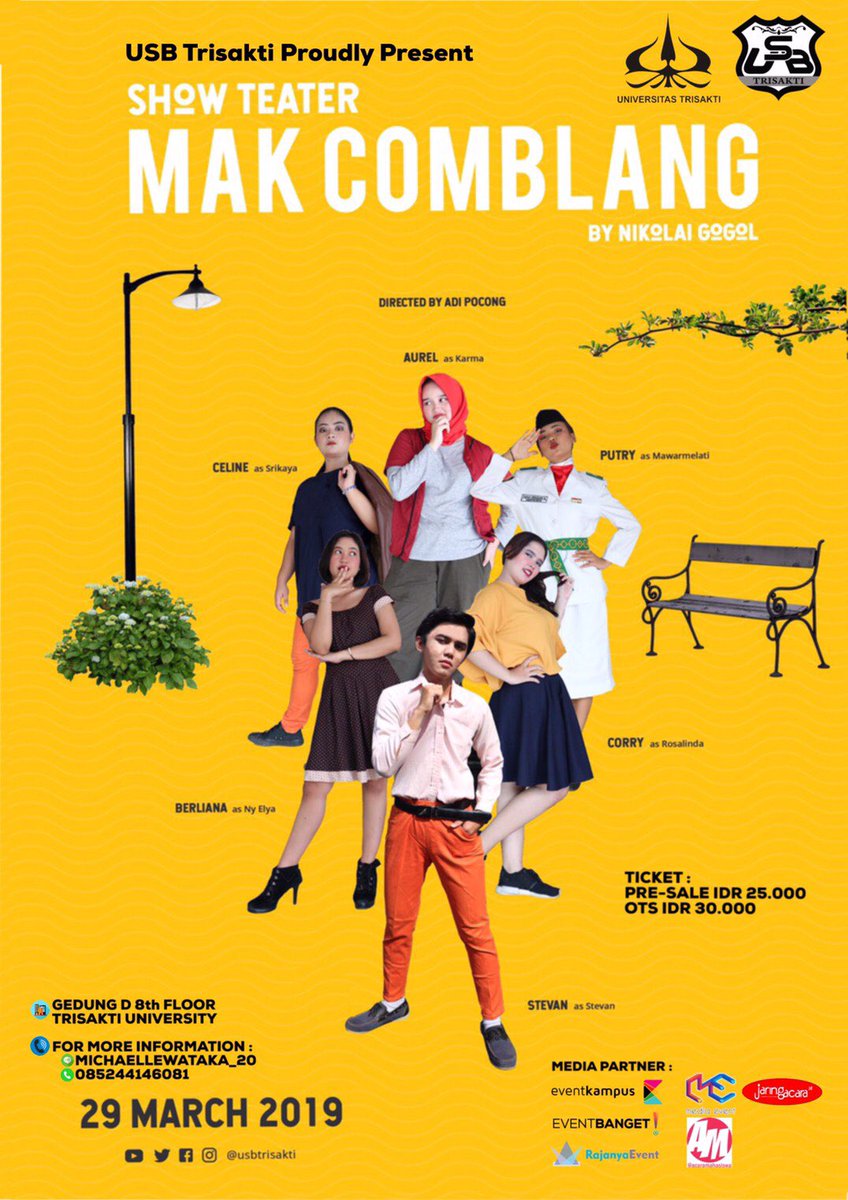 Apakah jodoh dapat diatur dengan bantuan dari mak comblang? Atau hanya memperburuk cinta serta keadaan? 

USB Trisakti proudly present “SHOW THEATER 2019”
The new concept has begun. Just wait and grab the tickets fast! Unlimited seat xx❤️
#usbinfo #usbtoday #usbtrisakti