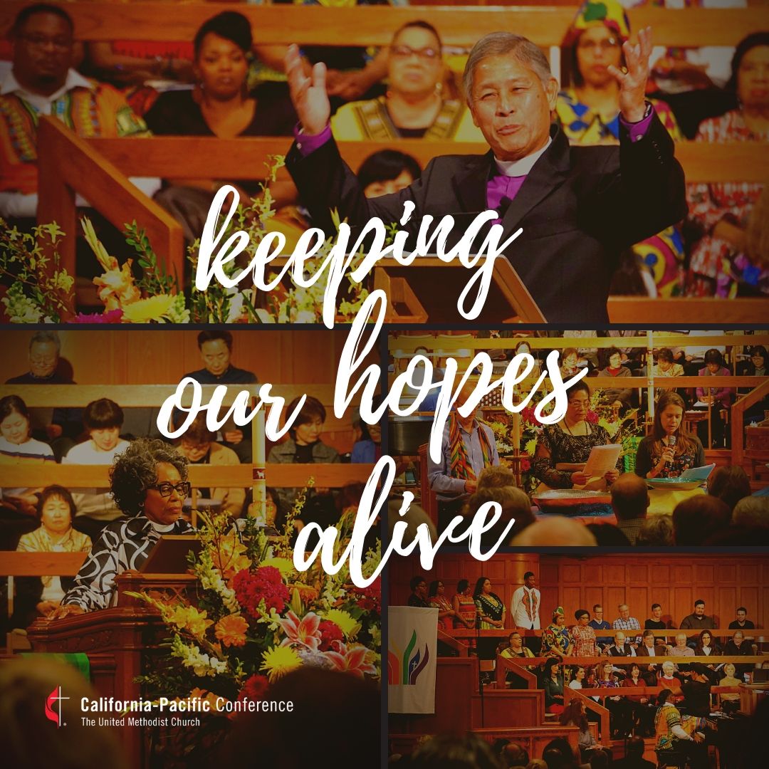 CalPacUMC's tweet photo. We are Cal-Pac!  We are keeping our hopes alive!
.
.
#OneChurch4All #OneChurchPlan #gc2019 #umcgc #umc https://t.co/j3ceo33JDG