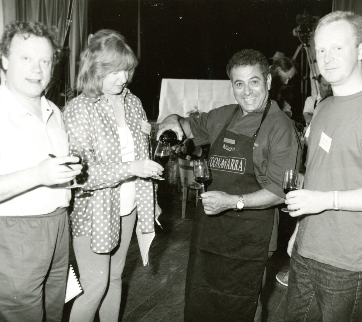 Monday spent digging through the archives..🧐 This is Demetrio Zema at the Coonawarra Hall in 1994 (no doubt doing a fine job keeping up the red wine to guests) Have been informed one of those guests is wine legend <a href="/thewinesinger/">Charles Metcalfe</a>! 🍷 Thanks to those who pointed this out!👏🏻 #zema