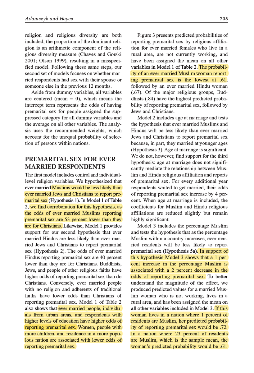 Muslims are the least likely to have pre-marital/have affairs. As a country gets more Islamic influence, it's non-Muslim inhabitants will also have less pre-marital sex & adulterous affairs. Muslim women are also the least likely to commit adultery/cheat https://journals.sagepub.com/doi/abs/10.1177/0003122412458672