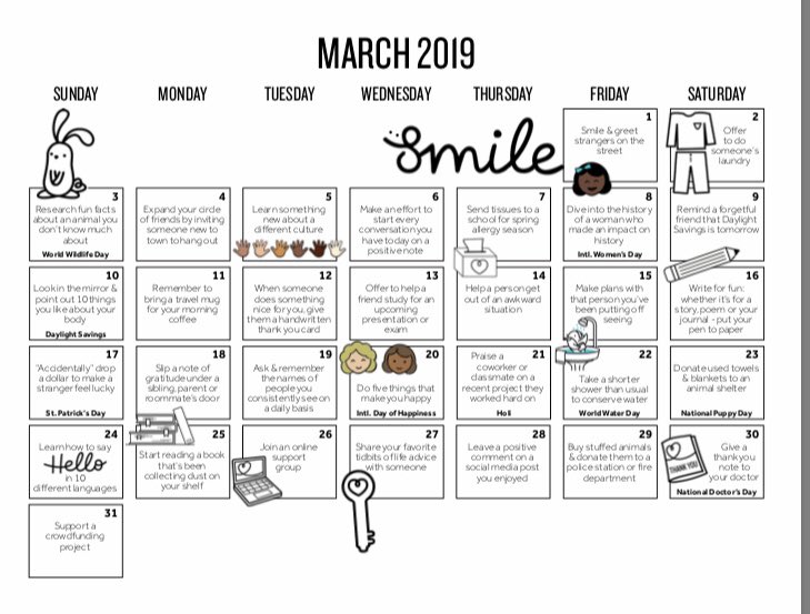 Give it a try :)
calendars.randomactsofkindness.org/2019/2019_RAK_…