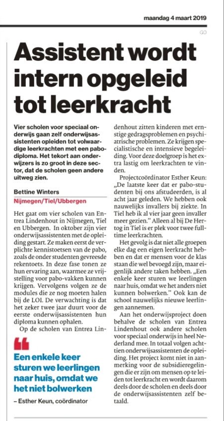 Ook scholen in Nijmegen, Ubbergen en Tiel leiden onderwijsassistenten zelf op tot leerkracht.