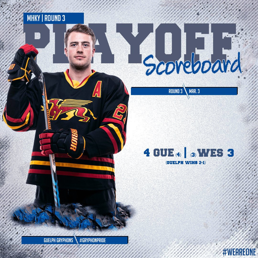 OUAsport's tweet photo. 🏒 #OUA Playoff Scoreboard 🏒

It took two overtimes to finally find a winner, but in the end, a goal from the @guelph_gryphons has them going to the #QueensCup 🏆 final, where they will face off with Queen's for #BannerSeason glory!

📸 @MPHcentral 
#WeAreONE | #QuestForTheCup https://t.co/JaWO29fltJ
