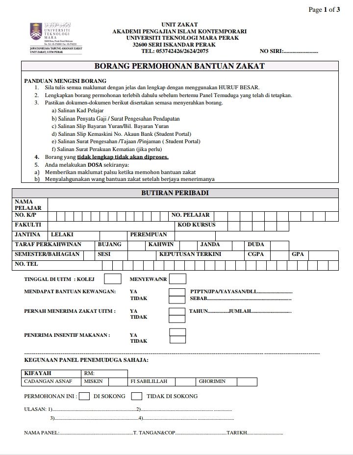 Borang A Zakat Permohonan Skim Bantuan Rumah Zakat Kedah Bank Islam