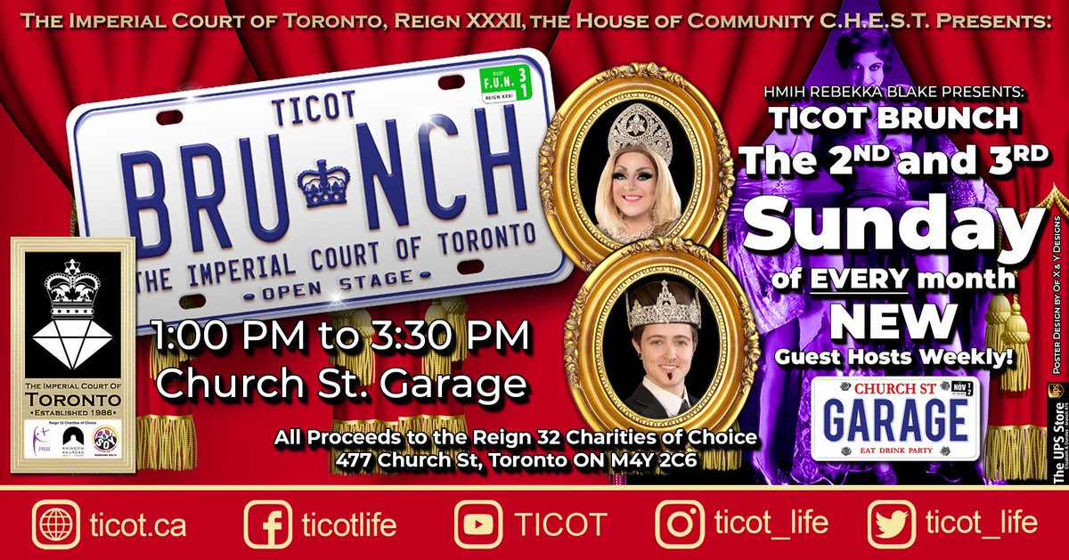 ticot_life's tweet photo. Join us this Sunday @ChurchStGarage in @ChurchWellesley from 1pm-3:30pm for our open stage brunch fundraiser. #ticot #ticotlife #theimperialcourtoftoronto #dragqueen #dailyhiveto #gaytorontolife #Toronto https://t.co/0ZIPX7wF3y