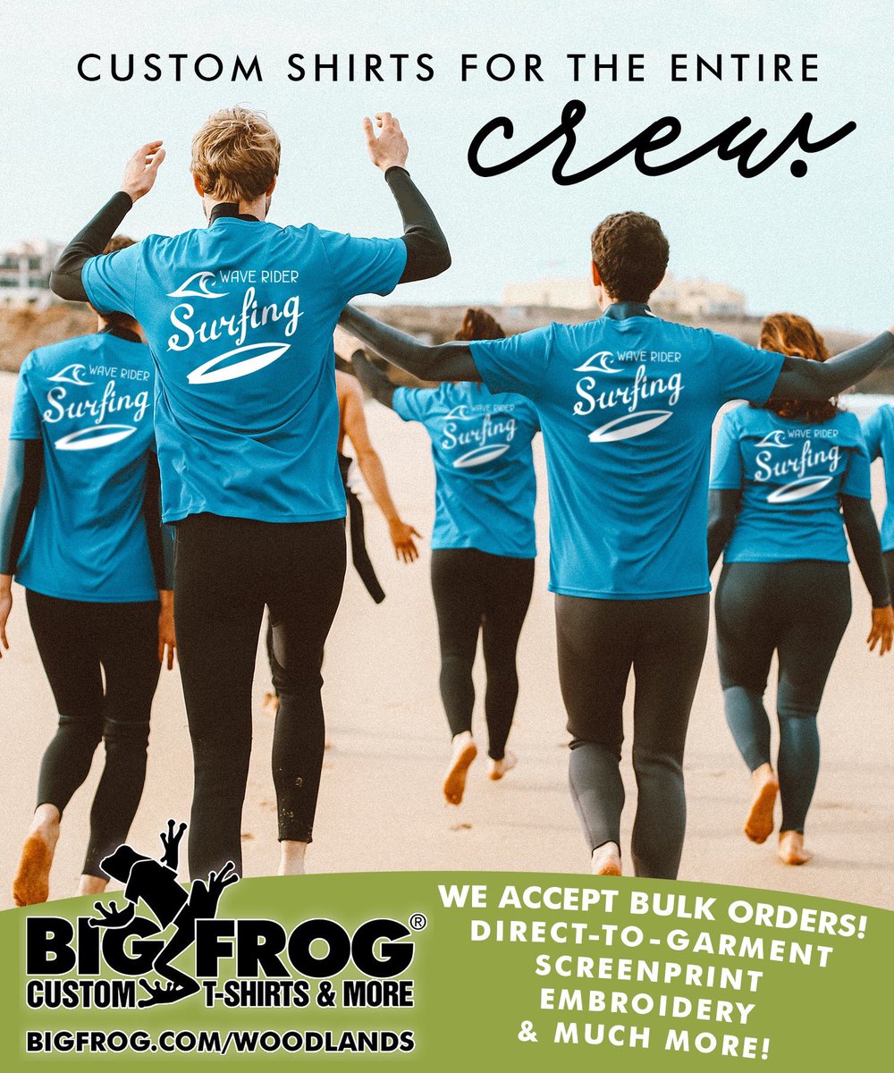 BigFrogWoodland's tweet photo. March into the new month with shirts for the whole crew! We can do orders of all shapes and sizes -#BulkOrderTshirts #CustomTshirts #Screenprint #Embroidery #DirectToGarment #UltraPrintTransfers #YourStyle #YourFashion #SmallBusinessSaturday #SupportLocalBusiness #B2B https://t.co/m9DaI0FgYu
