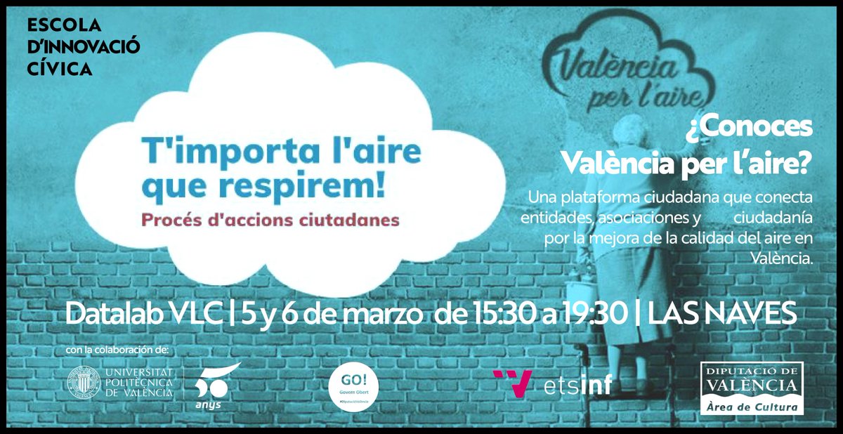 😍<a href="/valenciaperlair/">València per l'aire</a> es una plataforma ciudadana que conecta entidades, asociaciones y ciudadanía por la mejora de la calidad del aire en València. 

Ven al primer taller de #DatalabVLC  mañana 5M y miércoles 6M en @LasNaves para conocer su trabajo. 

facebook.com/events/3758058…