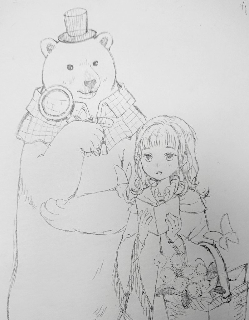 少しずつ下絵を描いてます～。シロクマ探偵と予告状……。 