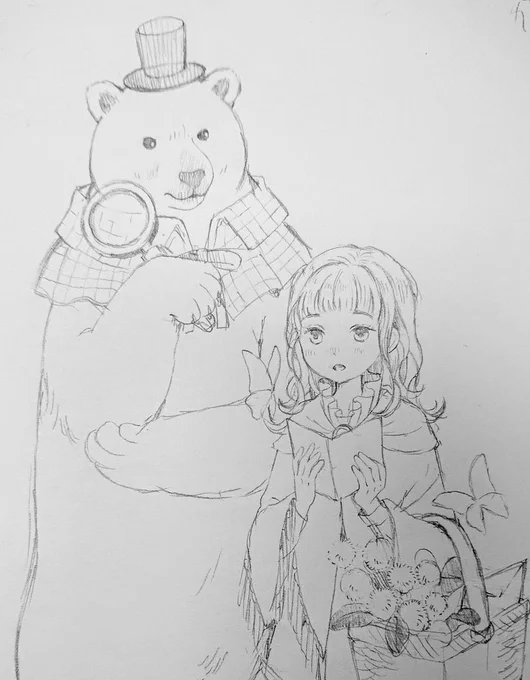 少しずつ下絵を描いてます～。シロクマ探偵と予告状……。 