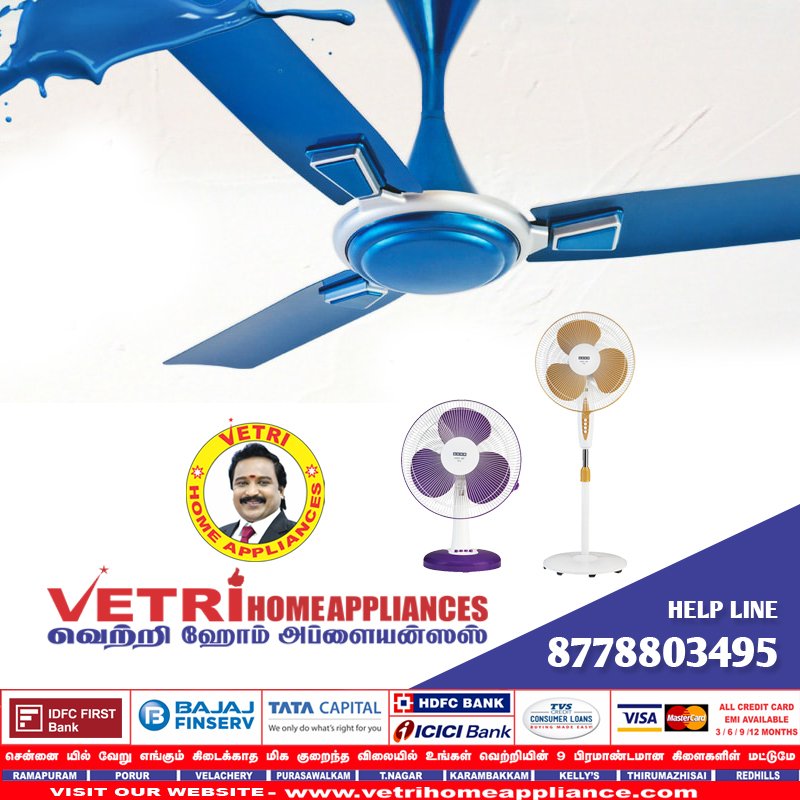 VetriAppliances's tweet image. Shop from biggest collection of powerful, high-speed, designer &amp;amp; best quality Ceiling &amp;amp; Table Fans for Home &amp;amp; Offices at #VetriHomeAppliance. Get more details call to our help line +91-8778803495. #CeilingFans #TableFans #HomeAppliance #BestHomeAppliance #HomeApplianceChennai