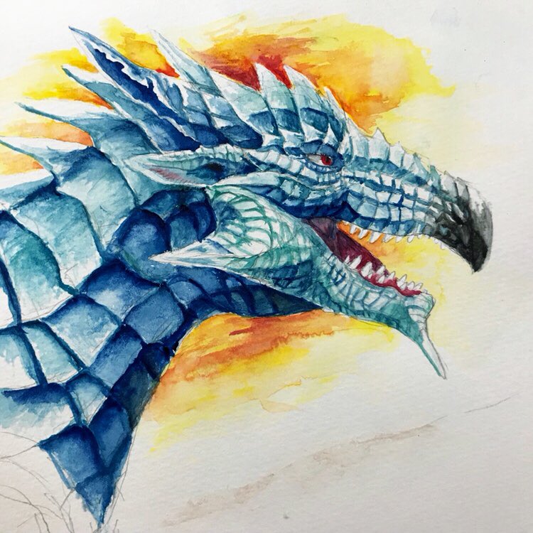 あなたのドラゴンを見せてください ペン画とデジ絵と鉛筆と水彩の4種で…