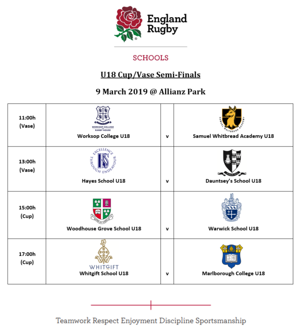 SchoolsCup's tweet photo. Schools Cup/Vase Semi-Finals coming up very soon @AllianzPark! 
U18s on 9 March and U15s on 10 March. 
Winners will get to play @Twickenhamstad on 21 March! 
Show your support! #schoolscup @englandrugby @EngRugbySchools https://t.co/Q5yLZsznnR