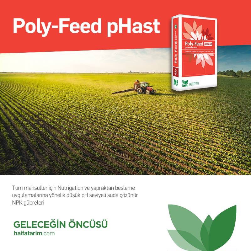 HaifaTurkiye's tweet photo. Poly Feed phast yüksek pH'lı topraklara yönelik özel formüller içerir. Ayrıca içeriğindeki Azot, Nitrat temellidir ve topraksız ortamın besleme koşullarına göre uyarlanmış K20/N oranı ve Nitrat/Amonyum oranına sahiptir. #haifa #haifagroup #haifaturkey #polyfeed #phast https://t.co/YDpSvDzZYs
