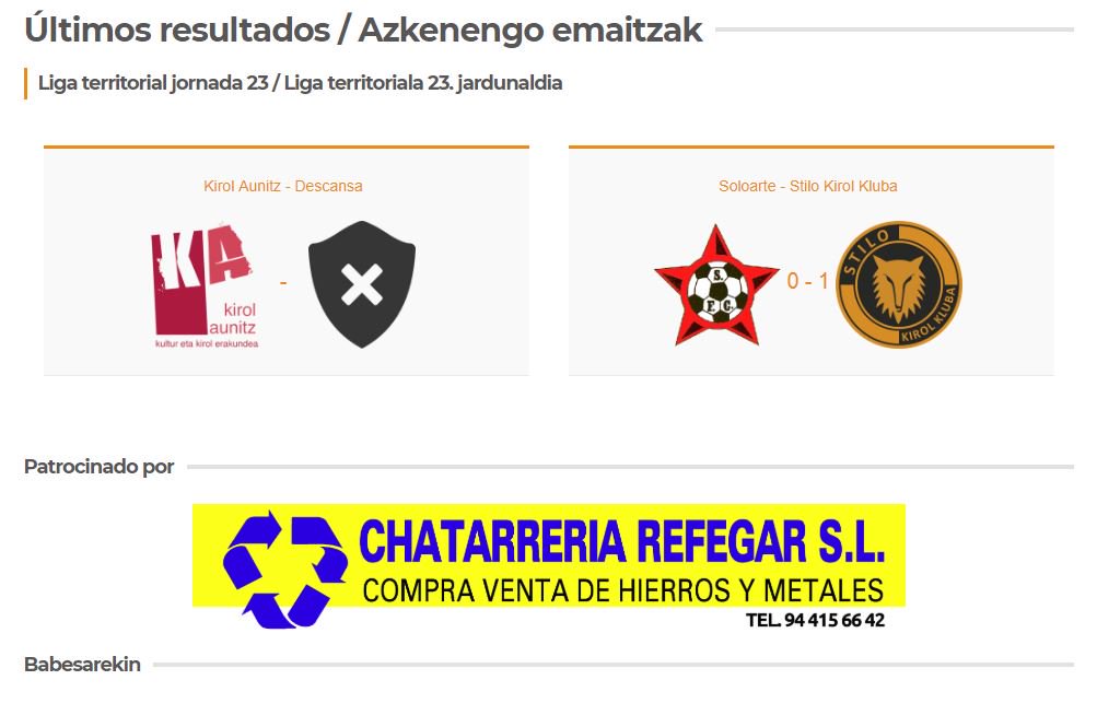 Últimos resultados del club / Klubeko azkenengo emaitzak