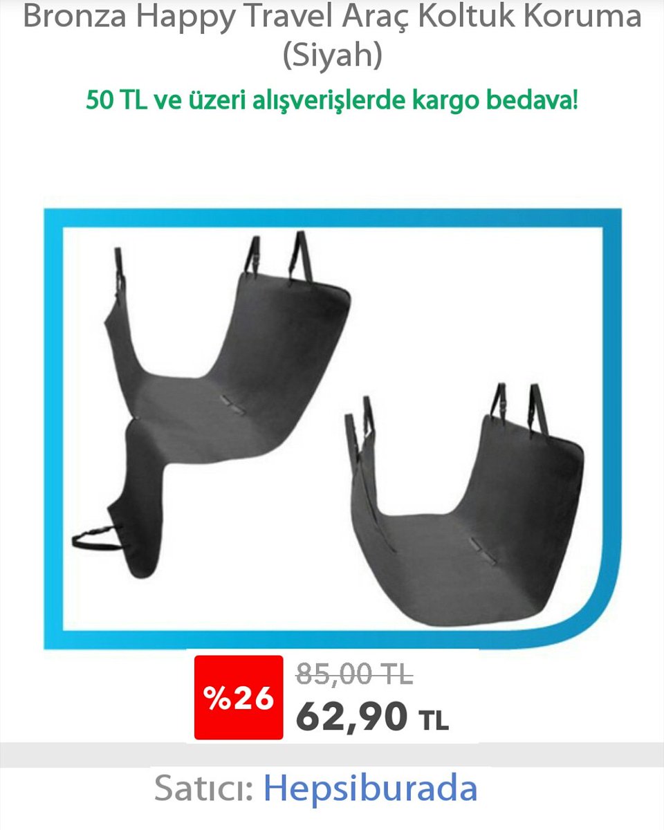 - Birinci sınıf siyah su geçirmez kumaştan üretilmiştir.
- Fermuarlı katlanabilen bölümü kullanım kolaylığı sağlar.
- 4 adet klipsli, ayarlanabilen bantlar yardımı ile koltuk başlarına kolayca sabitlenir.
- 145 x 150 cm (Standart binek araçlara uygun)
Hepsiburada.com