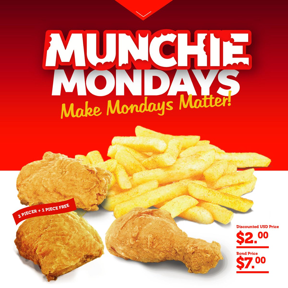 DialADeliveryZW's tweet photo. Munch away the Monday Blues! Order a 2 Piecer today and get a third piece FREE! 🍗🍗🍗

#ChickenInn #MunchieMondays #AppUs if you’re #CrazyBoutFood or #CallUs 📲 086 77 323 323 #YouRingWeBring https://t.co/cQXyhwQnnk