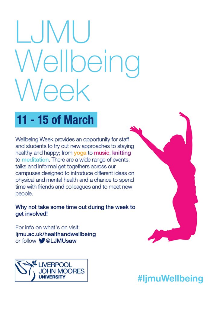 LJMUsaw's tweet photo. It’s @LJMU Wellbeing Week March 11-15th. The week offers the #LJMUCommunity a chance to focus on their wellbeing &amp; see what is on offer thoughout the year to support &amp; help Staff &amp; Students be happier &amp; healthier 💚 For more info visit 👉  https://t.co/QAXYsIXzSY #LJMUWellbeing https://t.co/6CSq75wKE8