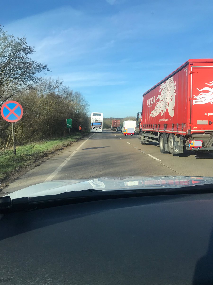 NSRAPT's tweet photo. We have a broken down bus awaiting recovery on the #A14 west at #CopdockInterchange #Ipswich and are down to 1 lane whilst we await recovery. #SuffolkRoads @SuffolkPolice @BBCSuffolk @Town102 @HeartAngliaNews @HighwaysEAST https://t.co/jeRaDfWkpF