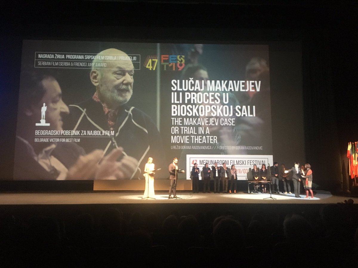 makavejevcase's tweet photo. Nagrada za najbolji film u programu “Srpski film”na ovogodišnjem FEST-u (nagrada “Beogradski pobednik”) dodeljena je filmu “Slučaj Makavejev ili proces u bioskopskoj sali”! https://t.co/VdbHSx0YOh