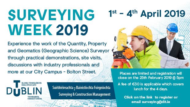 WeAreTUDublin's tweet photo. Last Few Remaining Places for TU Dublin Surveying Week-Avoid disappointment-Book Now https://t.co/OopPCWfS8W
Ná caill an deis-cúpla spás fós fágtha do Sheachtain Shuirbhéireachta OT Baile Átha Cliath #snag19 with @OllscoilTeicBAC
#TUDublinSurveyingWeek #TUDublinEvents https://t.co/A8fUKdPWtN