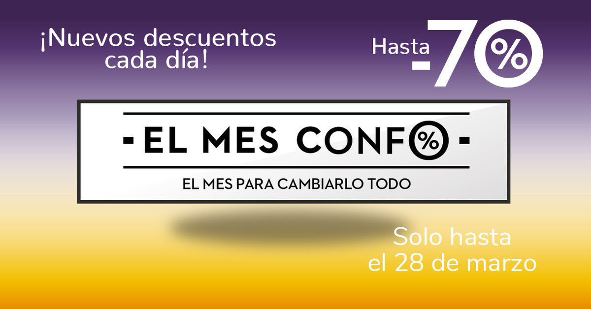 MCElTrompo's tweet photo. #MesConfo en @Conforama_ES. Hasta el 28 de marzo consigue hasta un 70% de #descuento! Ven a tu tienda #Conforama #ElTrompo e infórmate! https://t.co/g6tJFSU5wg