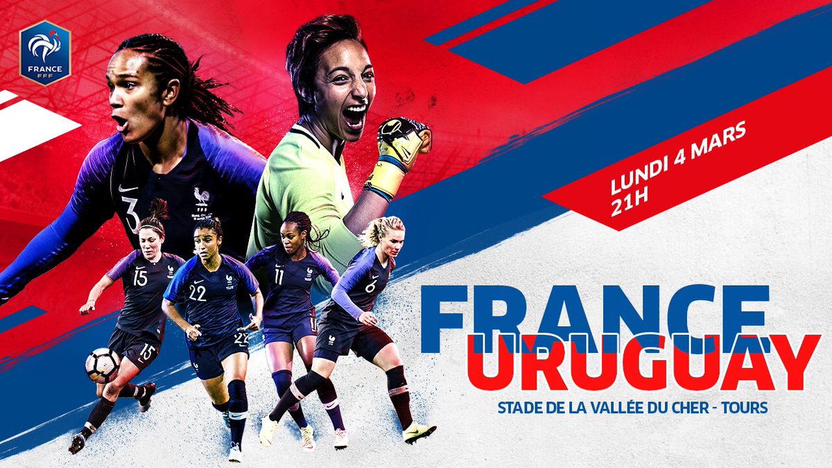 equipedefrance's tweet photo. Jour de match pour nos Bleues ! ⚡️💪
🇫🇷🇺🇾 #FRAURU  
⏰ 21H00
🏟 Tours - Stade de la Vallée du Cher
📺 @W9 https://t.co/1zdlsk1WYW