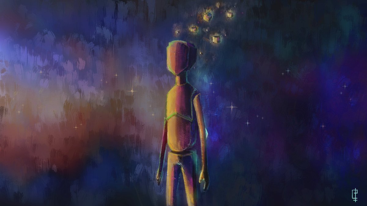 Algo del arte 2D que hice para el juego #AnyoneDiary con <a href="/WDP_studio/">WDP #AnyonesDiary</a> Quería contrastar el arte del juego con la estética dentro de él, llenar de color los sueños de Anyone. Darle, quizá, esperanza a su historia... porque a veces se sale, se puede salir.