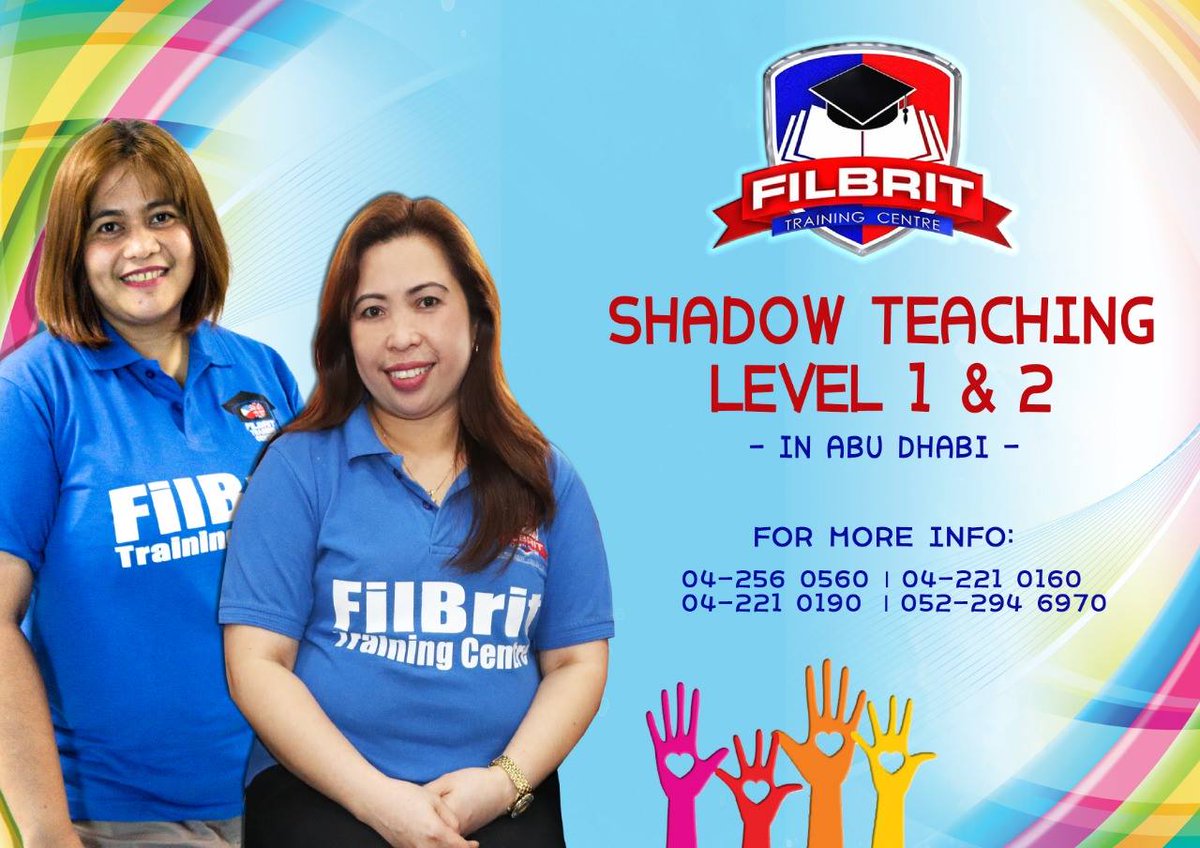FilBritUAE's tweet image. Shadow Teaching Level 1 &amp;amp; 2 in Abu Dhabi is happening on March 29 &amp;amp; 30, 2019 from 9am to 4pm.

Enroll now to gain knowledge about Special Educational Needs and Disabilities. 

FOR MORE INFO:
04 256 0560 | 04 221 0160 | 052 253 2938
info@filbrittrainingcentre.ae

#ShadowTeaching