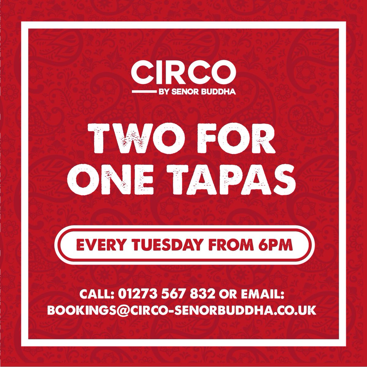 We reopen tomorrow! From 6pm, Two for One Tapas Tuesdays are back, as is a brand-new menu, and you’ll love our shiny new refurb. Get yourselves booked in at circo-brighton.co.uk/bookings