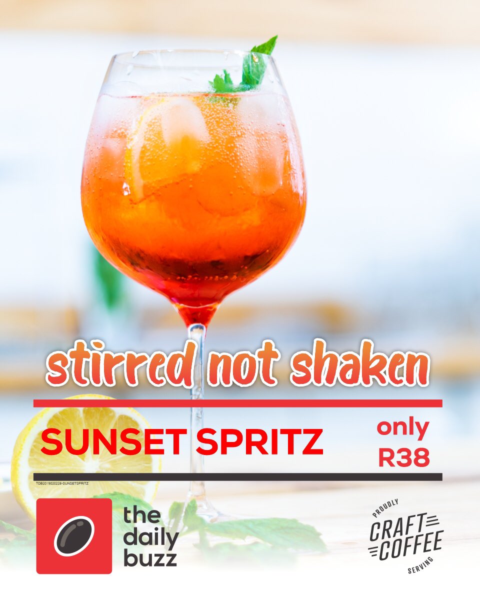 thedailybuzzsa's tweet photo. Beat the heat with out #marchpromo ~ Sunset spritz is here to quench your thirst! Visit your nearest coffee bar from today! Don’t miss out! https://t.co/uMKq20qPY2
