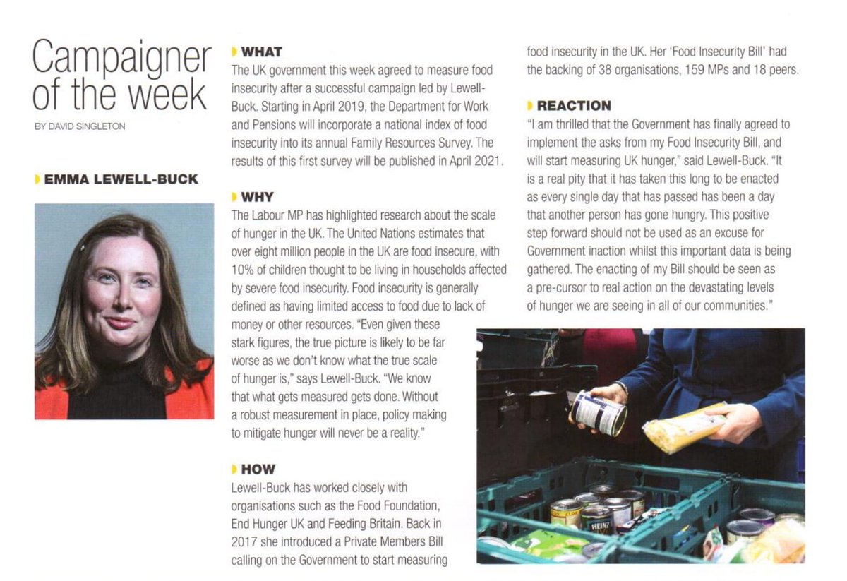 EmmaLewell's tweet photo. I am proud to be @thehouse_mag’s Campaigner of the Week for campaigning on my #FoodInsecurityBill!
@Food_Foundation @EndHunger_UK @Feeding_Britain https://t.co/pFvMWTMhvh