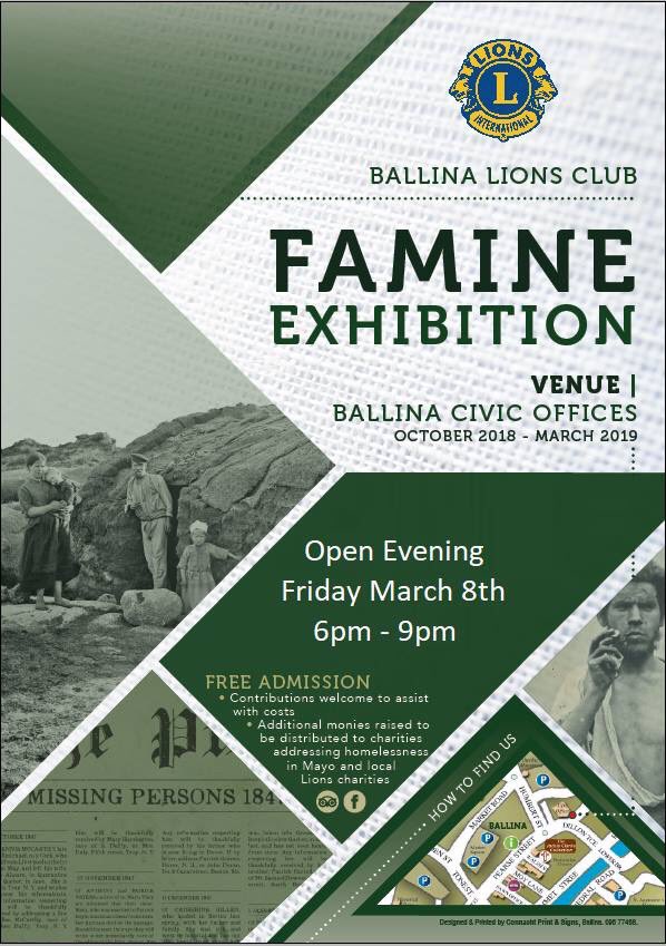 We host an Open Evening for our Famine Exhibition on Friday next, March 8th from 6pm-9pm. All welcome to come along and see our fantastic exhibition before it closes on March 22nd #loveballina