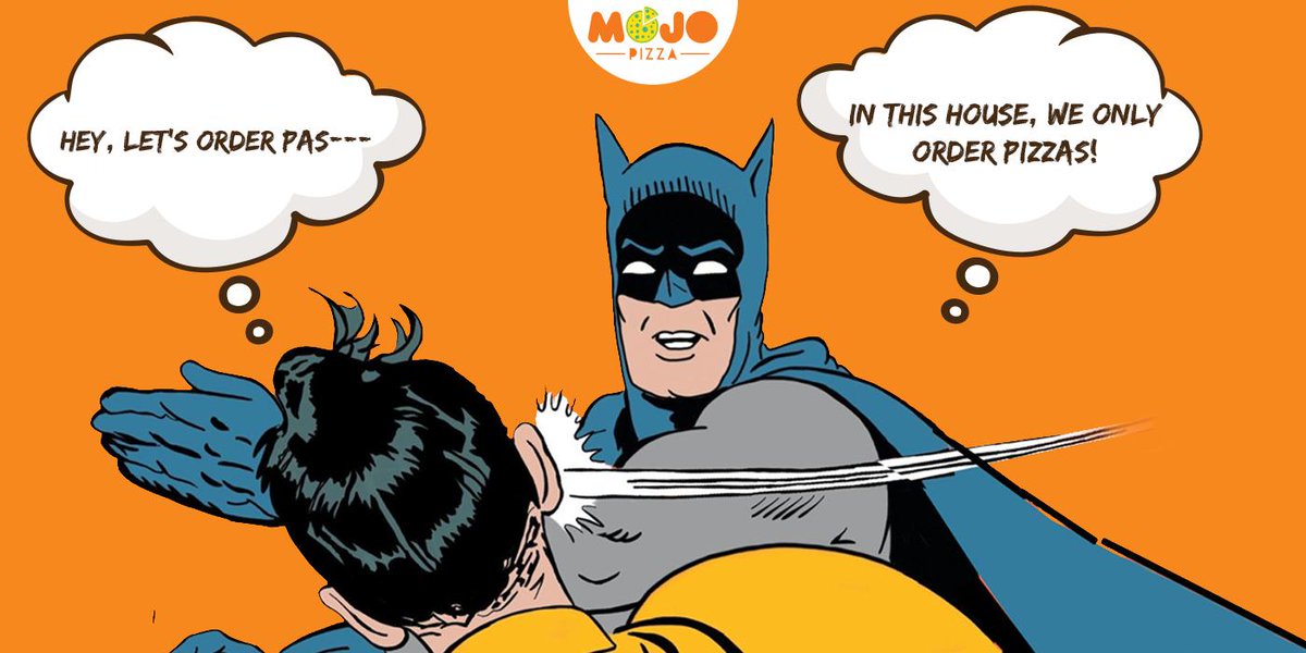 MojoPizzas's tweet photo. Batman: It's not who I am underneath, but what I order that defines me. 🦇🍕
#pizzas #pizzalove #foodporn #batman #robin #memes #funny #nopasta #mondayvibes #foodies #nomonom https://t.co/8ModwEFkas