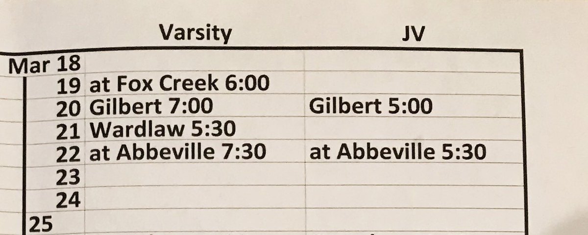 This weeks schedule for Varsity and JV Tigers❗️❗️

Make sure you come out and support your tigers as they play @ HOME Wednesday and Thursday!!