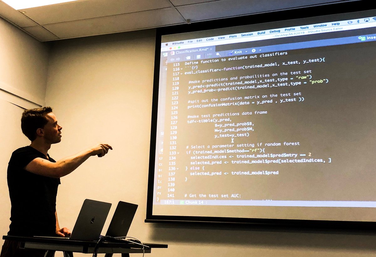 Sydney_CRF's tweet image. #SydInformatics&apos; Dr. Gordon McDonald teaching the k-nearest neighbours algorithm at SIH&apos;s #MachineLearning in #R Workshop by posing the existential question that crosses all our minds at some point, “Am I a cat?” 🙀🐈🙀