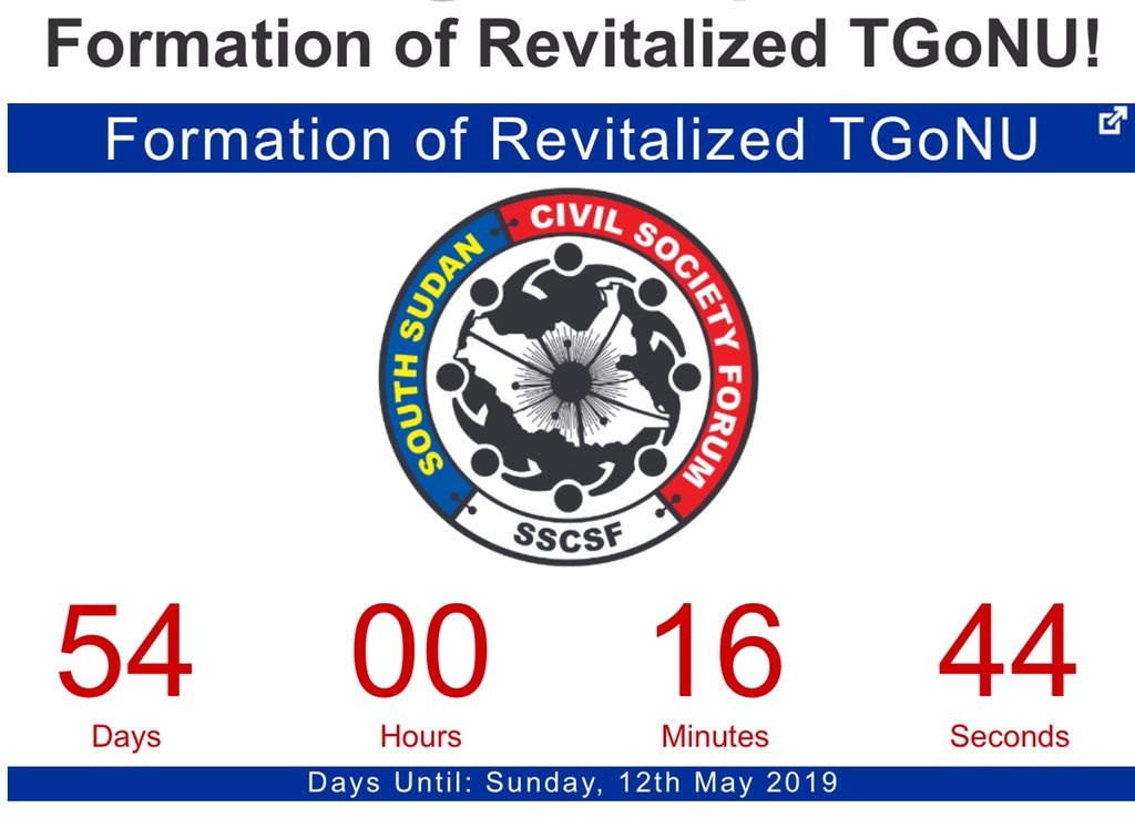 CSOForumSSD's tweet photo. As the 54th day in #SouthSudan’s countdown is coming to an end, we urge the parties not to create excuses but make meaningful attempts to form the R-TGoNU. If certain provisions are not working, thinking creatively about alternatives is the way to go.
#60DayCountdown https://t.co/2izuenAh5P