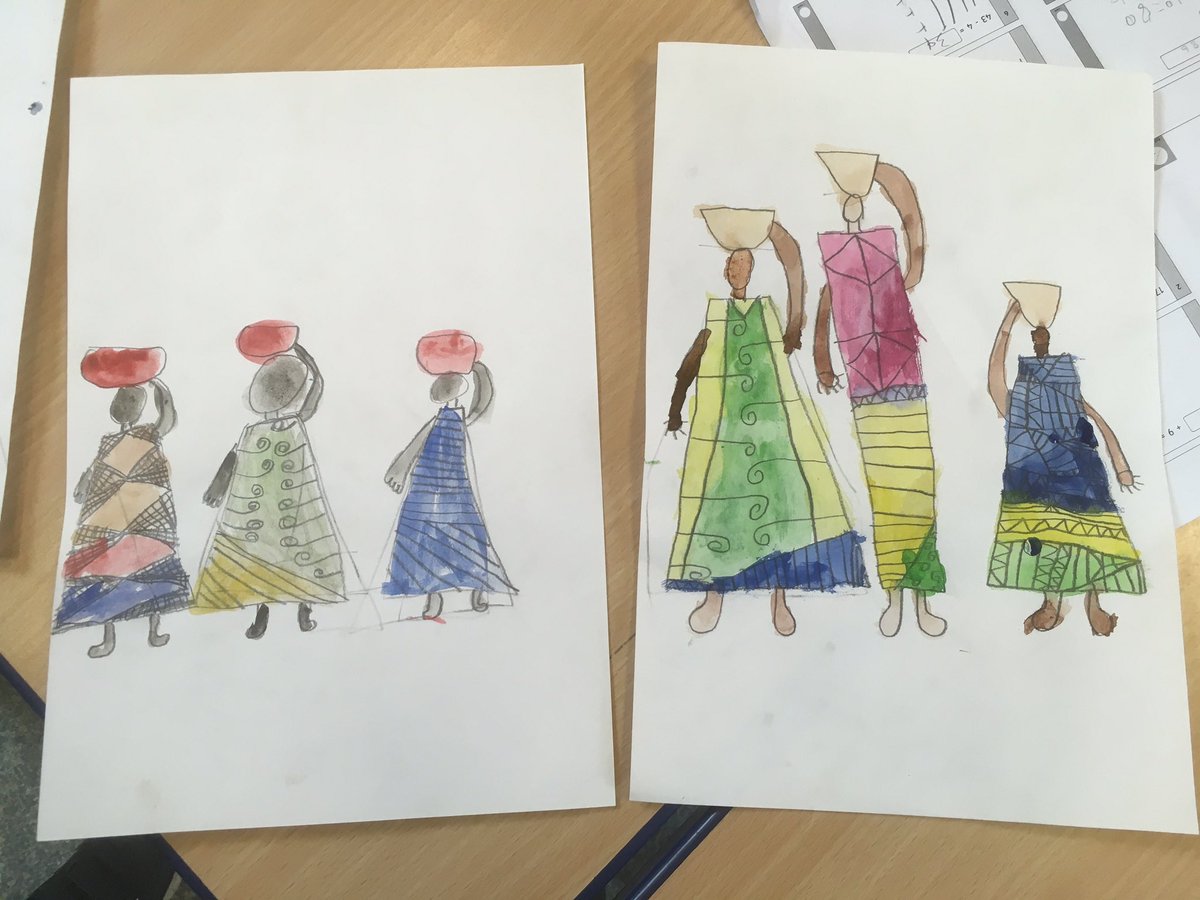 BegbrookAcademy's tweet image. Year 2 have been using so much emerald power during our art lessons this term! We&apos;ve been brave and a tried lots of new art techniques even though we found some tricky. Today we used water colours to create some more African art. #Year2learning