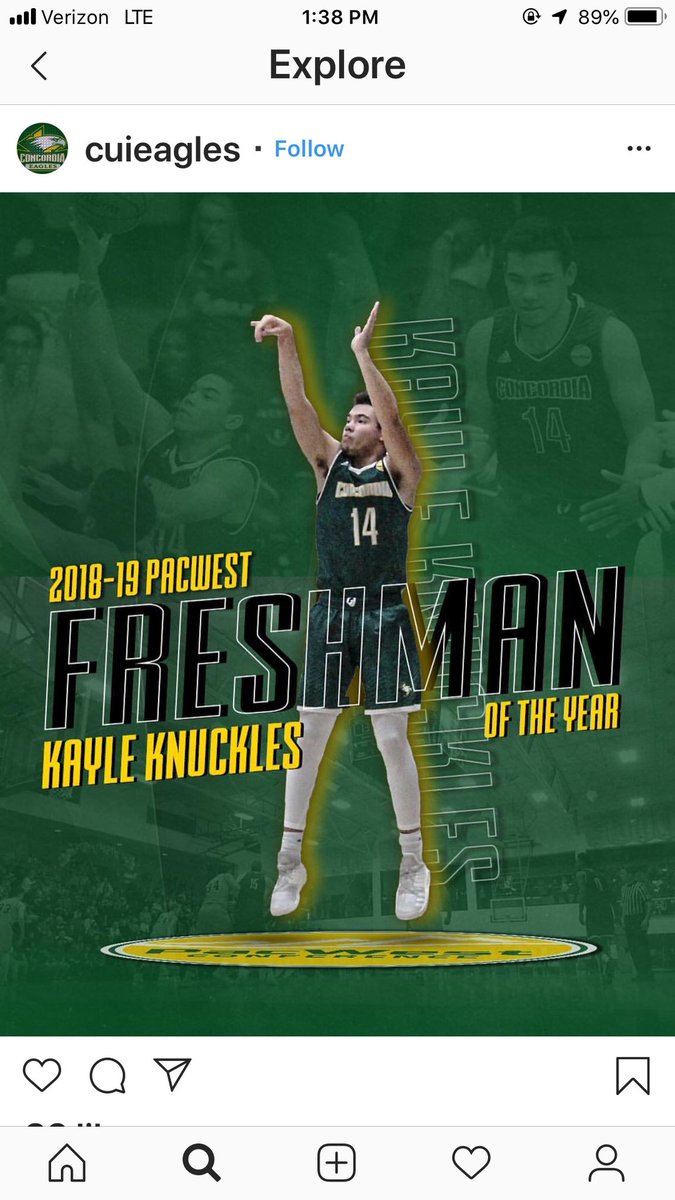 CoachPachner's tweet photo. How about @KayleKnuckles as he was named the PAC West Freshman of the year - great things ahead for him and @ConcordiaMBB !  Unbelievably high ceiling for this young man! https://t.co/umLZN7x0CC