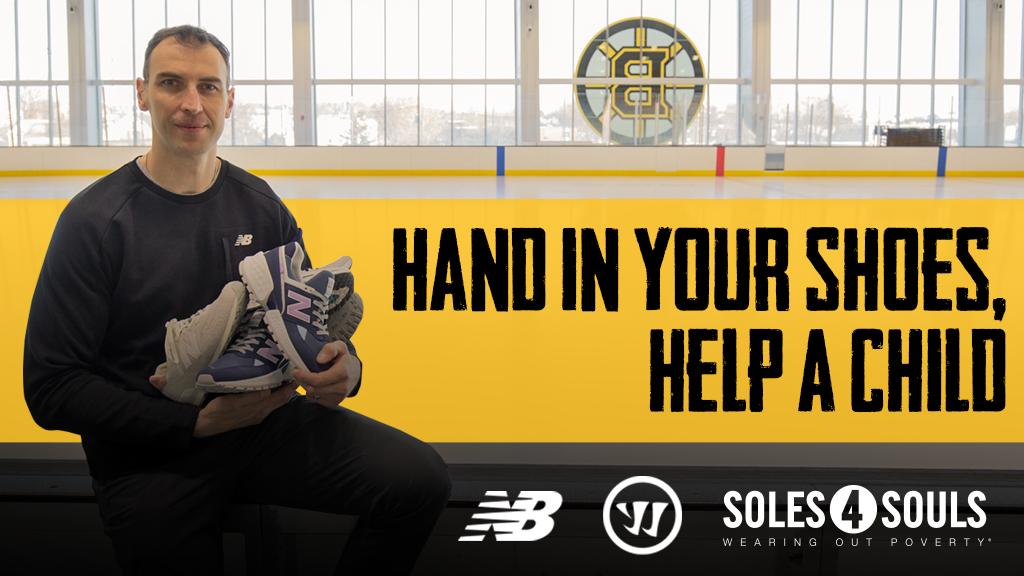 NHLBruins's tweet photo. Chara is teaming up with @newbalance &amp; @Soles4Souls to give back this month. For every pair of new or used shoes you donate, a new pair will be provided to underserved communities in Slovakia or Boston. There’s still time to donate! https://t.co/rrujNxKmDj https://t.co/xppcbHsorX
