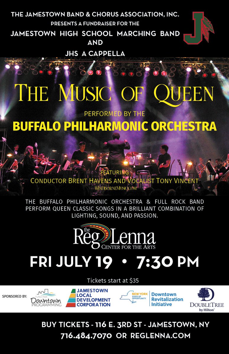 JamestownSchool's tweet photo. Don't forget to get your tickets to the Buffalo Philharmonic Orchestra's The Music of Queen concert - a fundraiser for the Marching Band &amp; A Cappella Choir's trip to Disney World next December! This is going to be a great show! Get your tickets at https://t.co/IL02iG2Ltx #jpsny https://t.co/dacjjMQ6RZ