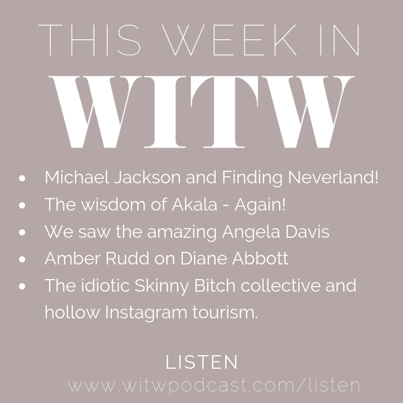 In our WhatsApp this week?

#michaeljackson #findingneverland #childsexualadbuse #angeladavis #ntersectionality #akala #racism #amberrudd #dianeabbott #skinnybithcollective

witwpodcast.com/listen

#WITWPodcast #blackpodcast #blackgirlpodcast #blacktwitter #blackwomen