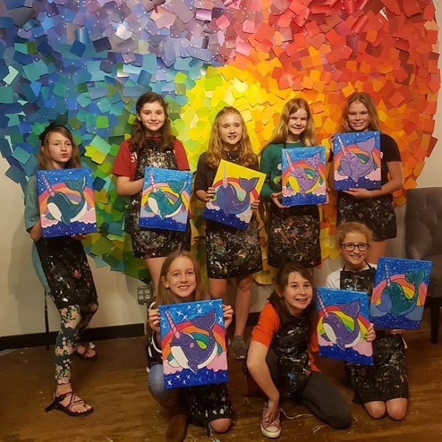 Girls just wanna have funn 🎶 doesn’t get better than painting #narwhals on your #birthday with your #besties👭 💁‍♀️ bit.ly/Spirited-Art